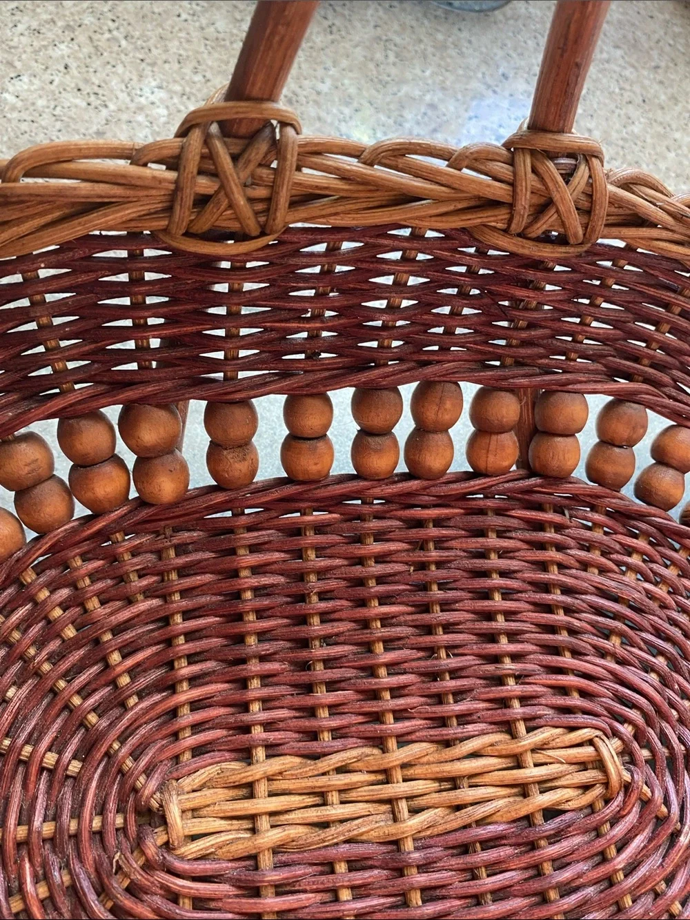 Vintage Hand-Woven Wicker & Rattan Gathering Basket